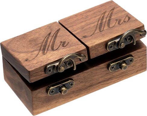 صندوق خاتم خشبي مكون من قطعتين لحفلات الزفاف (السيد والسيدة هيفي + ASquare Single أسود) in Kuwait