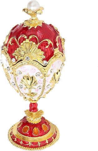 صندوق حلية بيض فابرجيه العتيق باللون الذهبي والأحمر الإمبراطوري صندوق حلية جميل بالمينا الغنية وأحجار الراين المتلألئة لتخزين الهدايا الفاخرة وديكور المنزل ومجموعة in Kuwait