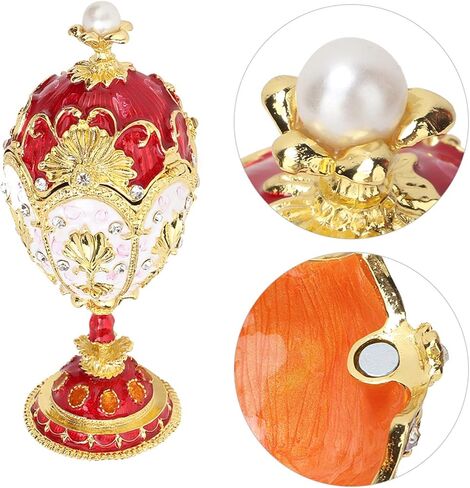 صندوق حلية بيض فابرجيه العتيق باللون الذهبي والأحمر الإمبراطوري صندوق حلية جميل بالمينا الغنية وأحجار الراين المتلألئة لتخزين الهدايا الفاخرة وديكور المنزل ومجموعة in Kuwait