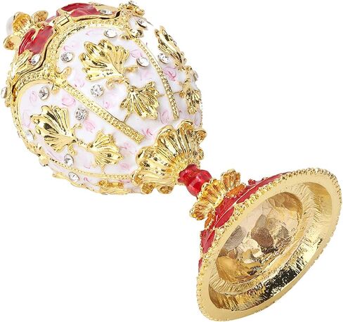 صندوق حلية بيض فابرجيه العتيق باللون الذهبي والأحمر الإمبراطوري صندوق حلية جميل بالمينا الغنية وأحجار الراين المتلألئة لتخزين الهدايا الفاخرة وديكور المنزل ومجموعة in Kuwait