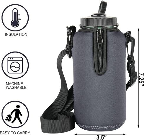 Beautyflier 2pcs Neoprene Water Bottle Sleeve Insulator Cooler, Compatible with Nalgene Water Bottle 32OZ, with Adjustable Shoulder Strap for Hydro Flask Wide Mouth Bottle 32oz, etc. (Black, 2pcs) in Saudi Arabia