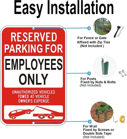 2 Pack Reserved Parking For Employees Only Sign, 18" x 12" Unauthorized Vehicles Towed Sign| Reflective Rust/Fade-Free Metal Warning Sign for Private Property, Parking Lots, Home Driveways in Saudi Arabia