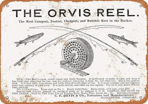 Keviewly 1876 Orvis بكرات الصيد علامة معدنية من القصدير مقاس 12 × 8 بوصات ديكور عتيق عتيق in Kuwait