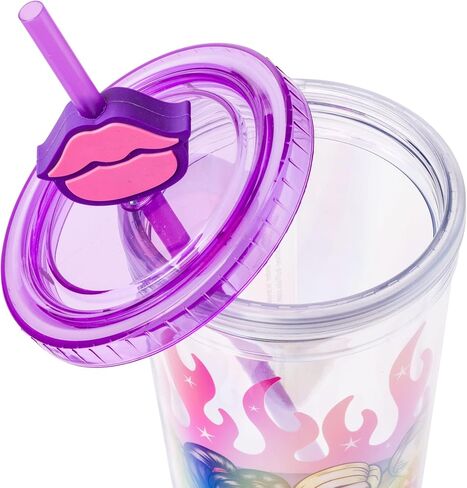 Silver Buffalo MGA Bratz Plastic Cold Cup with Lid and Bratz Logo Straw Topper Featuring Cloe, Yasmin, Jade, and Sasha, 24 Ounces in Saudi Arabia