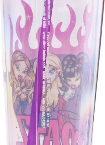 Silver Buffalo MGA Bratz Plastic Cold Cup with Lid and Bratz Logo Straw Topper Featuring Cloe, Yasmin, Jade, and Sasha, 24 Ounces in Saudi Arabia