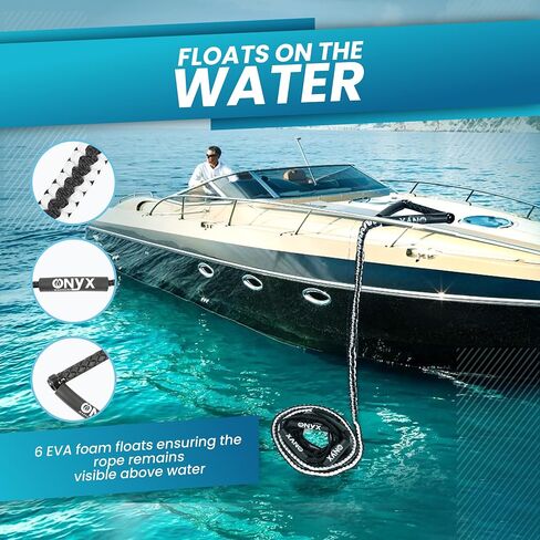 25ft Premium Braided Wake Surf Rope with 10" EVA Handle - 6 Adjustable Sections - Floating Watersport Ropes for Wake Surfing in Saudi Arabia