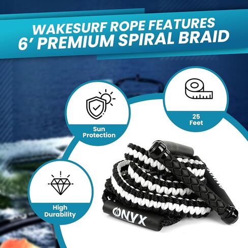 25ft Premium Braided Wake Surf Rope with 10" EVA Handle - 6 Adjustable Sections - Floating Watersport Ropes for Wake Surfing in Saudi Arabia