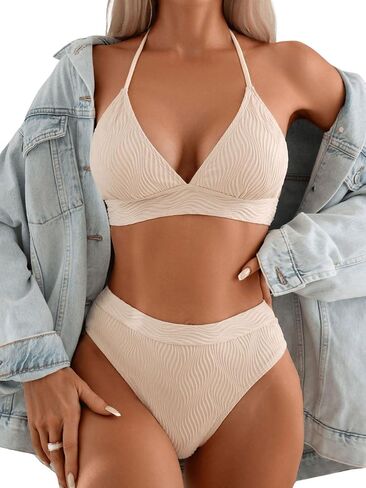 SOLY HUX Women's Swimsuit Halter Bikini Sets High Waist Cheeky Thong Bathing Suit 2 Piece in Saudi Arabia