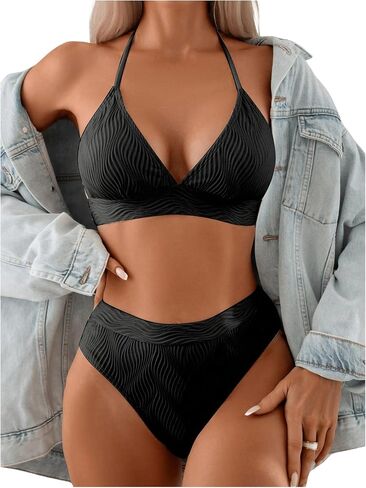 SOLY HUX Women's Swimsuit Halter Bikini Sets High Waist Cheeky Thong Bathing Suit 2 Piece in Saudi Arabia