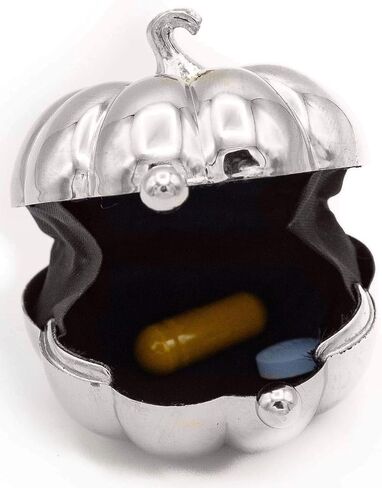 Silver Pumpkin Shaped Pocket Purse Portable Travel Pill Box & Medicine Organizer (1 Large Compartment) in Kuwait