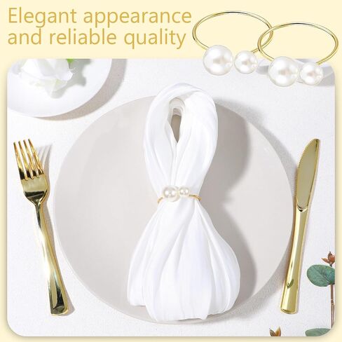Prasacco 12 Pieces Pearl Napkin Rings, Gold Napkin Ring Holders Christmas Napkin Rings Table Napkin Rings for Dinner Table Decor, Wedding, Banquet, Valentines Day, Parties in Saudi Arabia