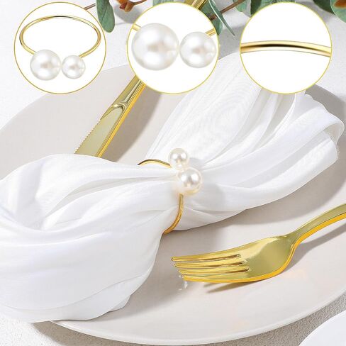 Prasacco 12 Pieces Pearl Napkin Rings, Gold Napkin Ring Holders Christmas Napkin Rings Table Napkin Rings for Dinner Table Decor, Wedding, Banquet, Valentines Day, Parties in Saudi Arabia