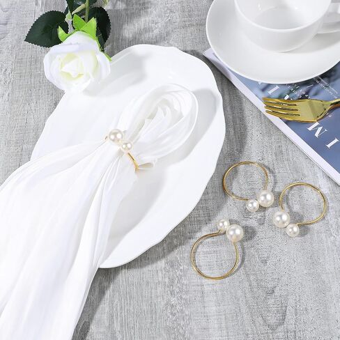 Prasacco 12 Pieces Pearl Napkin Rings, Gold Napkin Ring Holders Christmas Napkin Rings Table Napkin Rings for Dinner Table Decor, Wedding, Banquet, Valentines Day, Parties in Saudi Arabia