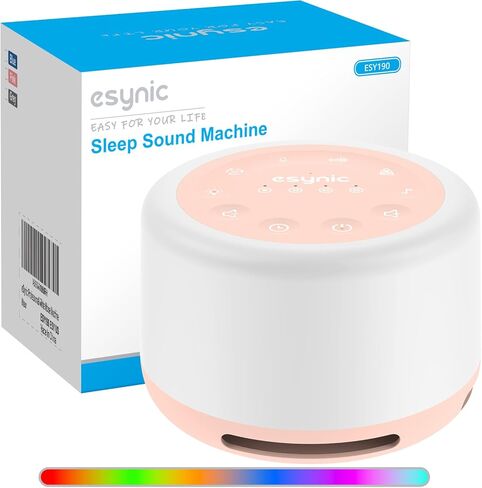 جهاز ضوضاء أبيض أصلي من eSynic لجهاز صوت نوم الطفل القابل لإعادة الشحن وجهاز صوت ضوضاء أبيض للسيدات مع (7 أضواء ليلية) (30 صوتًا) (وظيفة التسجيل) (تدريب التنفس) (مكبر صوت لاسلكي) in Kuwait