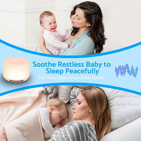 جهاز ضوضاء أبيض أصلي من eSynic لجهاز صوت نوم الطفل القابل لإعادة الشحن وجهاز صوت ضوضاء أبيض للسيدات مع (7 أضواء ليلية) (30 صوتًا) (وظيفة التسجيل) (تدريب التنفس) (مكبر صوت لاسلكي) in Kuwait