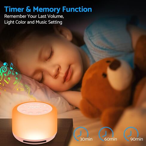 جهاز ضوضاء أبيض أصلي من eSynic لجهاز صوت نوم الطفل القابل لإعادة الشحن وجهاز صوت ضوضاء أبيض للسيدات مع (7 أضواء ليلية) (30 صوتًا) (وظيفة التسجيل) (تدريب التنفس) (مكبر صوت لاسلكي) in Kuwait