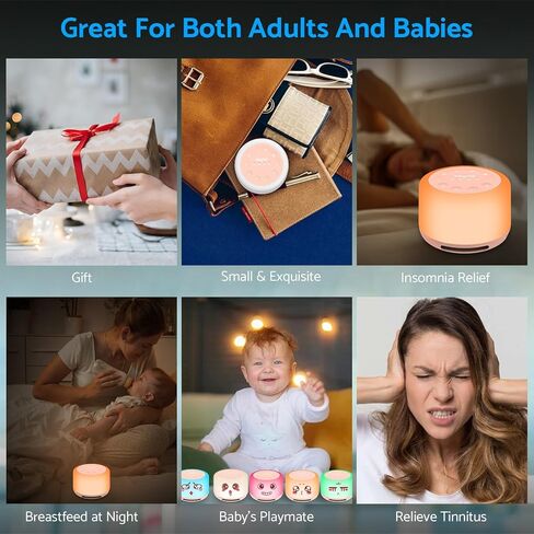 جهاز ضوضاء أبيض أصلي من eSynic لجهاز صوت نوم الطفل القابل لإعادة الشحن وجهاز صوت ضوضاء أبيض للسيدات مع (7 أضواء ليلية) (30 صوتًا) (وظيفة التسجيل) (تدريب التنفس) (مكبر صوت لاسلكي) in Kuwait