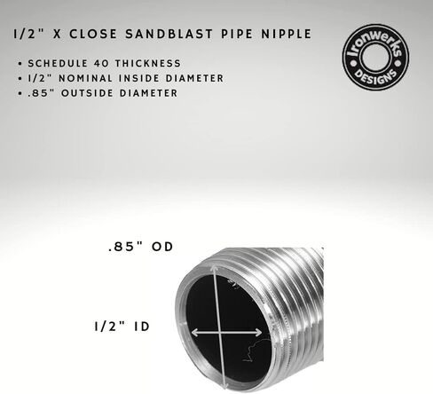 1/2 بوصة × تجهيزات أنابيب الحديد ذات الديكور الصناعي - لمسة نهائية من السفع الرملي، حلمة الأنابيب الملولبة، أرجل الطاولة الصناعية على رفوف الأنابيب - [10 عبوات] in Kuwait