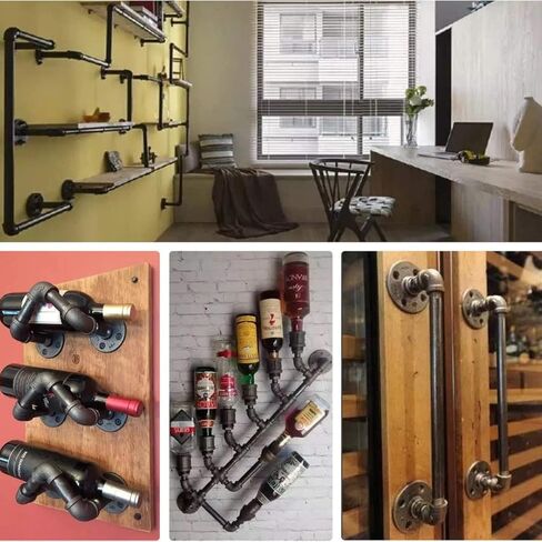 1/2 بوصة × تجهيزات أنابيب الحديد ذات الديكور الصناعي - لمسة نهائية من السفع الرملي، حلمة الأنابيب الملولبة، أرجل الطاولة الصناعية على رفوف الأنابيب - [10 عبوات] in Kuwait