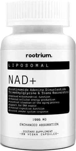 Rootrium Liposomal NAD+ 1000mg with Resveratrol & TMG - Three in One Enhanced Energy, DNA Repair & Anti-Aging Formula - Boost Brain Function & Cellular Health, 60 Vegetarian Capsule in Saudi Arabia