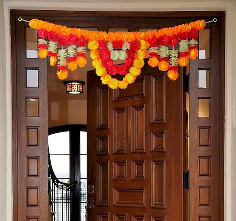 SATVIK قطعة واحدة من زهرة اصطناعية لتزيين الباب توران زهور للمهرجانات الهندية، عناصر زينة ديوالي الفاخرة، باب لاتكان معلق، ستارة متعددة الألوان، توران in Kuwait