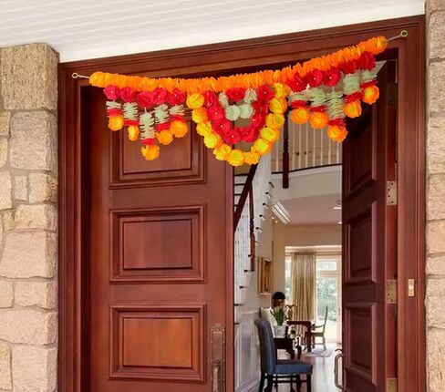 SATVIK قطعة واحدة من زهرة اصطناعية لتزيين الباب توران زهور للمهرجانات الهندية، عناصر زينة ديوالي الفاخرة، باب لاتكان معلق، ستارة متعددة الألوان، توران in Kuwait