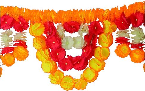 SATVIK قطعة واحدة من زهرة اصطناعية لتزيين الباب توران زهور للمهرجانات الهندية، عناصر زينة ديوالي الفاخرة، باب لاتكان معلق، ستارة متعددة الألوان، توران in Kuwait