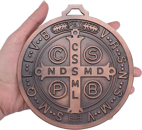 YionZian 5 Inch Extra Large Metal Saint Benedict Medal Catholic Medalla De San Benito For Car Protection and Home Blessing Art Wall or Desk Display (Brass Color) in Saudi Arabia