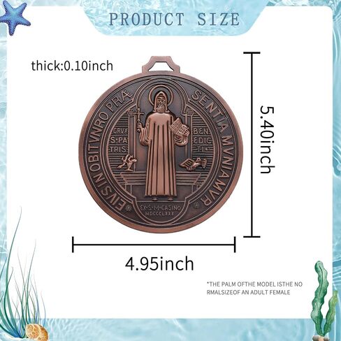 YionZian 5 Inch Extra Large Metal Saint Benedict Medal Catholic Medalla De San Benito For Car Protection and Home Blessing Art Wall or Desk Display (Brass Color) in Saudi Arabia