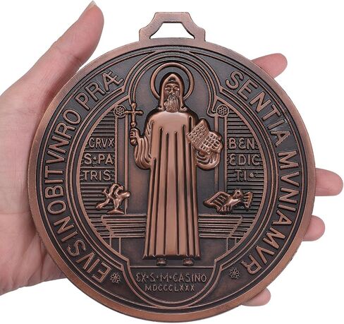 YionZian 5 Inch Extra Large Metal Saint Benedict Medal Catholic Medalla De San Benito For Car Protection and Home Blessing Art Wall or Desk Display (Brass Color) in Saudi Arabia