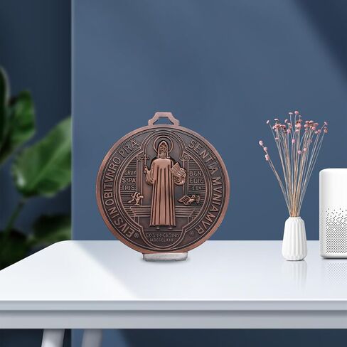 YionZian 5 Inch Extra Large Metal Saint Benedict Medal Catholic Medalla De San Benito For Car Protection and Home Blessing Art Wall or Desk Display (Brass Color) in Saudi Arabia