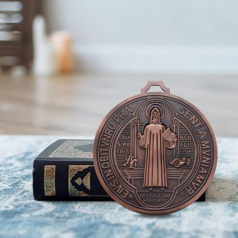 YionZian 5 Inch Extra Large Metal Saint Benedict Medal Catholic Medalla De San Benito For Car Protection and Home Blessing Art Wall or Desk Display (Brass Color) in Saudi Arabia