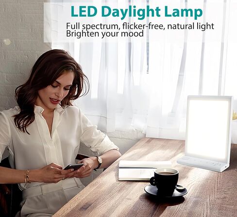 White Noise Machine and Daylight Lamp 2 in 1, 10 Soothing Sounds, UV-Free 10000 Lux LED Sunlight Lamp with Adjustable Brightness and Color Temperature, 6 Timers and Memory Feature, Foldable Stand in Saudi Arabia