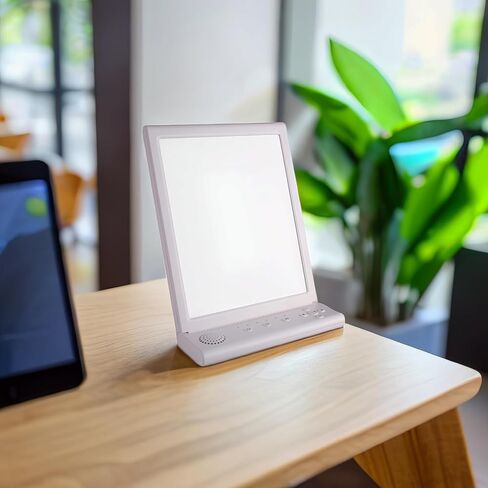 White Noise Machine and Daylight Lamp 2 in 1, 10 Soothing Sounds, UV-Free 10000 Lux LED Sunlight Lamp with Adjustable Brightness and Color Temperature, 6 Timers and Memory Feature, Foldable Stand in Saudi Arabia