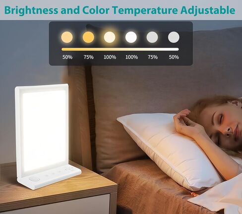 White Noise Machine and Daylight Lamp 2 in 1, 10 Soothing Sounds, UV-Free 10000 Lux LED Sunlight Lamp with Adjustable Brightness and Color Temperature, 6 Timers and Memory Feature, Foldable Stand in Saudi Arabia