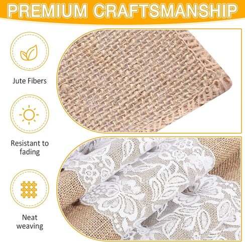 Chumia 12 Pcs Burlap Lace Table Runner 12" x 72" Bulk Jute Lace on Burlap Runners Rustic Farmhouse Hessian Table Cloth for Western Country Wedding Reception Engagement Birthday Party Table Table Decor in Saudi Arabia