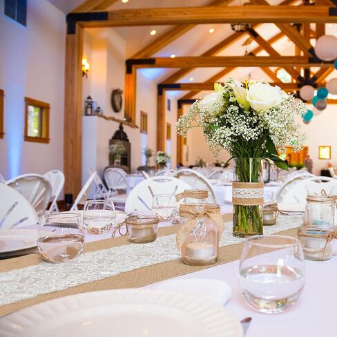 Chumia 12 Pcs Burlap Lace Table Runner 12" x 72" Bulk Jute Lace on Burlap Runners Rustic Farmhouse Hessian Table Cloth for Western Country Wedding Reception Engagement Birthday Party Table Table Decor in Saudi Arabia