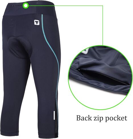 سروال نسائي لركوب الدراجات 3D مبطن للدراجة ضاغط 3/4 سروال كابري للدراجة مع حزام خصر عريض (XXL، أزرق) in Kuwait