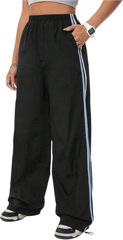 SHENHE Women's Elastic Waist Casual Parachute Pants Y2k Low Rise Loose Pants Track Pants in Saudi Arabia