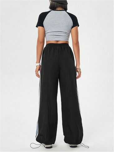 SHENHE Women's Elastic Waist Casual Parachute Pants Y2k Low Rise Loose Pants Track Pants in Saudi Arabia