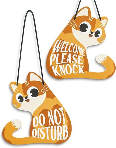 Putuo Decor Do Not Disturb Sign Welcome Please Knock, Cute Cat Door Sign Decor Reversible Double Sided Aesthetic Hanger Plaque for Room Front Door Porch Home Decor, Cat Lover Gifts Black in Saudi Arabia