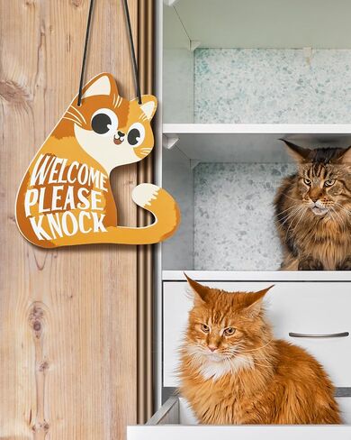 Putuo Decor Do Not Disturb Sign Welcome Please Knock, Cute Cat Door Sign Decor Reversible Double Sided Aesthetic Hanger Plaque for Room Front Door Porch Home Decor, Cat Lover Gifts Black in Saudi Arabia