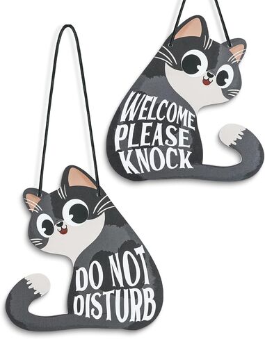 Putuo Decor Do Not Disturb Sign Welcome Please Knock, Cute Cat Door Sign Decor Reversible Double Sided Aesthetic Hanger Plaque for Room Front Door Porch Home Decor, Cat Lover Gifts Black in Saudi Arabia