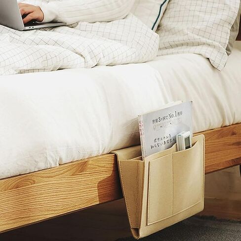 Bringsine Bedside Caddy, Felt Bed Storage Organizer Hanging Bag Holder with 5 Pockets for Magazine Book Phone Tablet iPad Cables Remote & Water Bottle Holder Home Dorm Bed Sofa-Light Gray in Kuwait