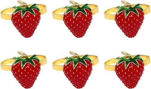 Strawberry and Lemon Napkin Rings Set of 6, Faux Strawberry and Summer Farmhouse Napkin Rings Holder with Green Leaves, Alloy Napkin Holders for Birthday Wedding Thanksgiving Parties in Saudi Arabia