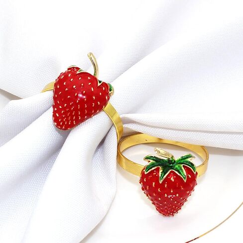 Strawberry and Lemon Napkin Rings Set of 6, Faux Strawberry and Summer Farmhouse Napkin Rings Holder with Green Leaves, Alloy Napkin Holders for Birthday Wedding Thanksgiving Parties in Saudi Arabia