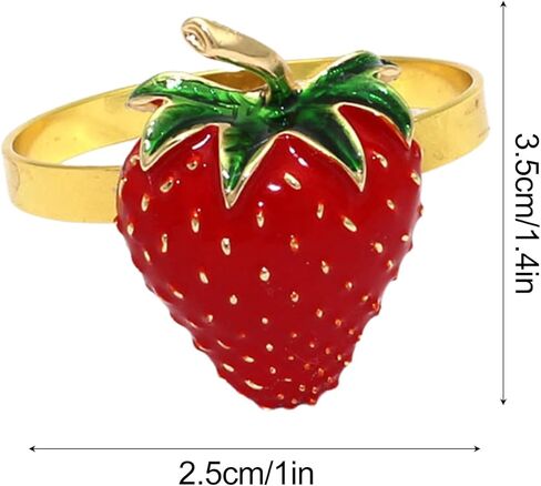 Strawberry and Lemon Napkin Rings Set of 6, Faux Strawberry and Summer Farmhouse Napkin Rings Holder with Green Leaves, Alloy Napkin Holders for Birthday Wedding Thanksgiving Parties in Saudi Arabia