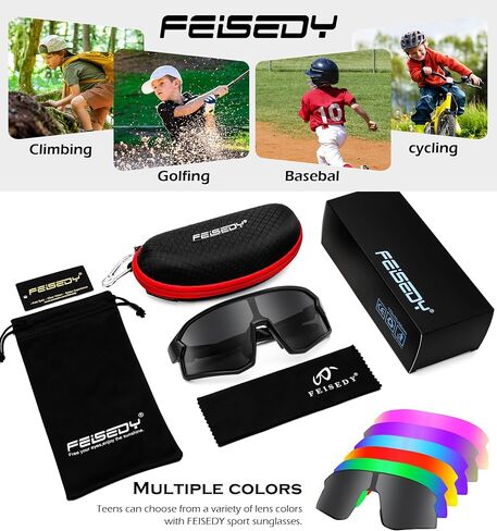 FEISEDY Kids Sunglasses Polarized Youth Baseball Sunglasses Sports Cycling Glasses for Boys Girls Age 4-8 B0183 in Saudi Arabia