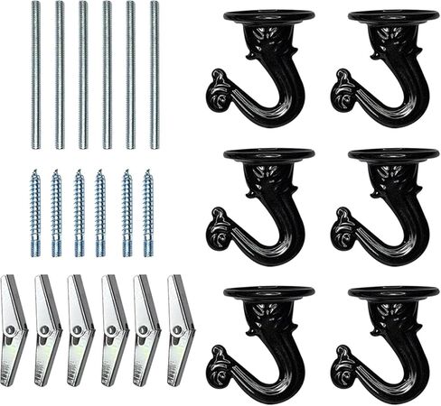 6 مجموعات من خطافات السقف من Xiaokeis، وخطافات تبديل غنيمة مع أجنحة تبديل الأجهزة لتركيب السقف وخطافات معدنية شديدة التحمل لتعليق النباتات والسلة والمظلة (أسود) in Kuwait