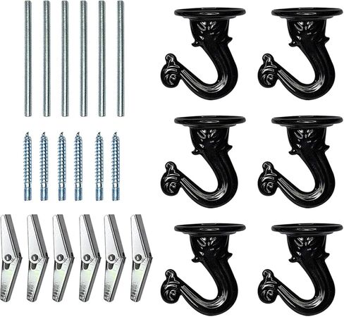 6 مجموعات من خطافات السقف من Xiaokeis، وخطافات تبديل غنيمة مع أجنحة تبديل الأجهزة لتركيب السقف وخطافات معدنية شديدة التحمل لتعليق النباتات والسلة والمظلة (أسود) in Kuwait